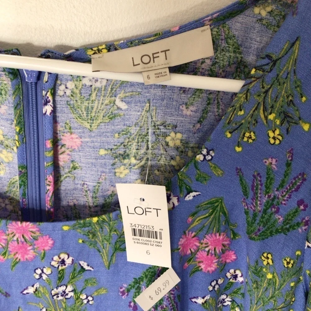Nwt loft dress women 6 blue floral - Picture 5 of 8